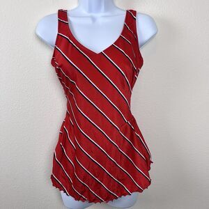 Vintage Swimsuit Womens Fourteen Stripes Skirted 60s 70s Retro Beach Travel USA